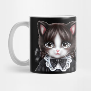 Cat with Black Anime eyes dressed as Wednesday Addams Mug